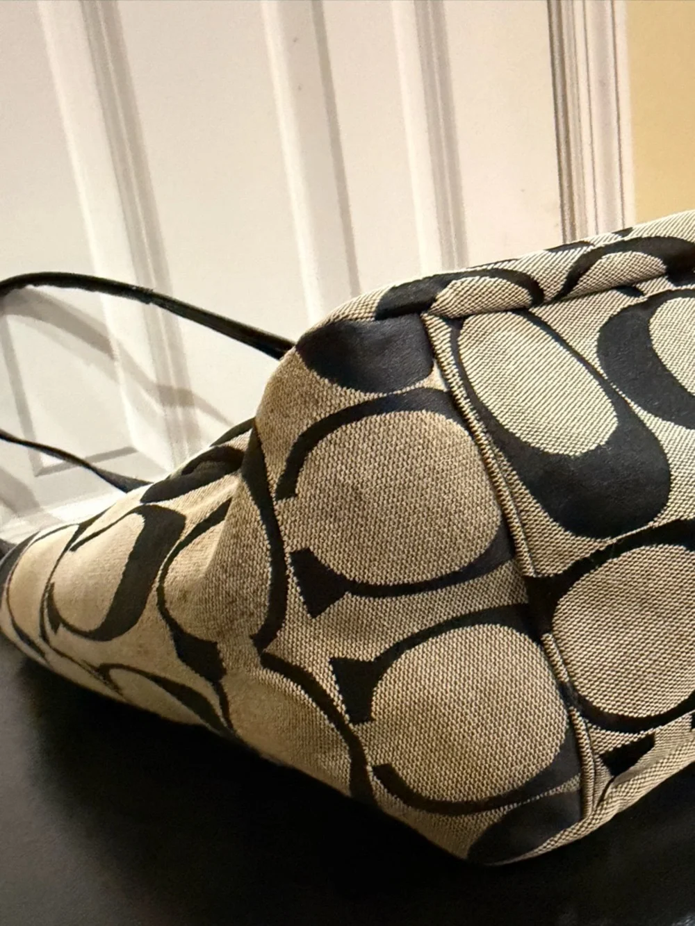 Coach Tan and Black Signature Canvas Tote/ multifunction bag